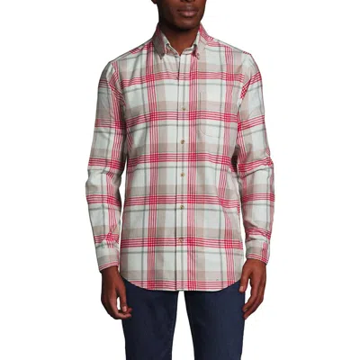 Lands' End Traditional Fit Flagship Flannel Shirt In Ivory/heritage Red Plaid