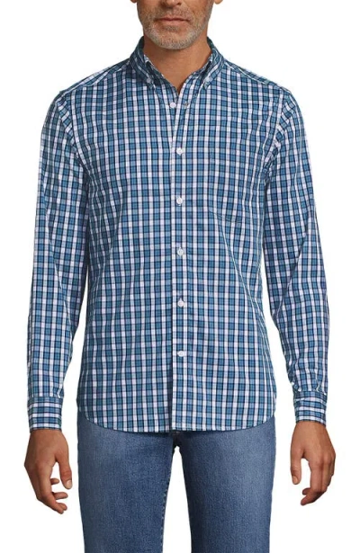 Lands' End Traditional Fit Long Sleeve Travel Kit Shirt In Blue