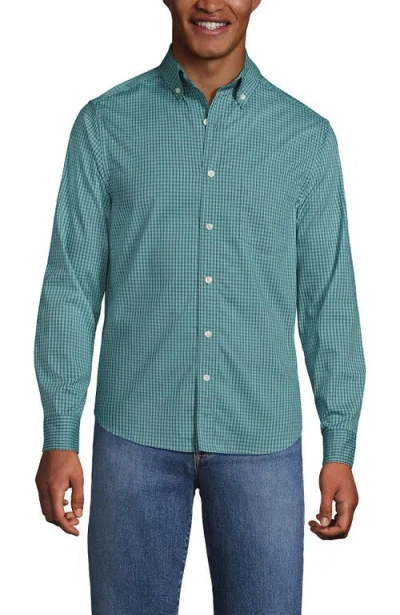 Lands' End Traditional Fit Long Sleeve Travel Kit Shirt In Blue