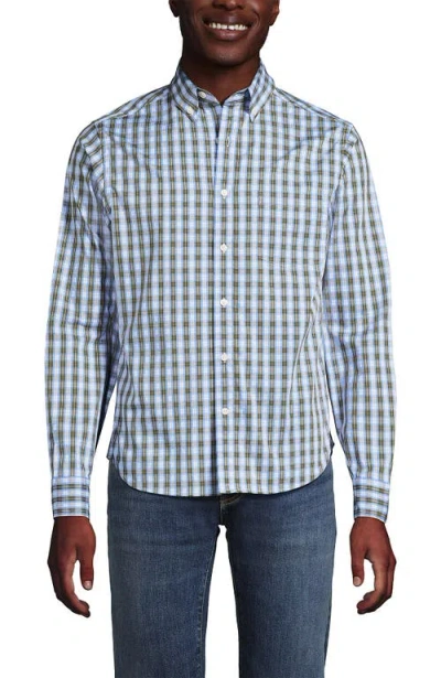 Lands' End Traditional Fit Long Sleeve Travel Kit Shirt In Blue