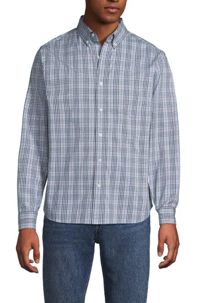 Lands' End Traditional Fit Long Sleeve Travel Kit Shirt In Blue