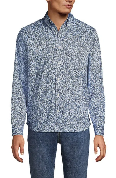 Lands' End Traditional Fit Long Sleeve Travel Kit Shirt In Blue