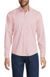 Lands' End Long Sleeve Tailored Fit Travel Kit Shirt In Crisp Peach/cobalt Plaid
