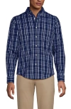 Lands' End Long Sleeve Tailored Fit Travel Kit Shirt In Deep Sea Navy/white Plaid