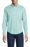 Lands' End Traditional Fit Long Sleeve Travel Kit Shirt In Frosted Green Plaid