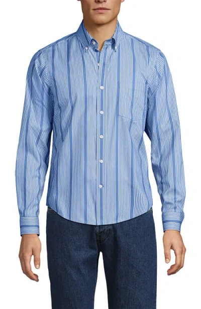 Lands' End Traditional Fit Long Sleeve Travel Kit Shirt In Mariner Blue Decade Stripe