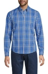 Lands' End Long Sleeve Tailored Fit Travel Kit Shirt In Mariner Blue/pale Almond Plaid