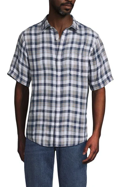 Lands' End Traditional Fit Short Sleeve Linen Shirt In Multi