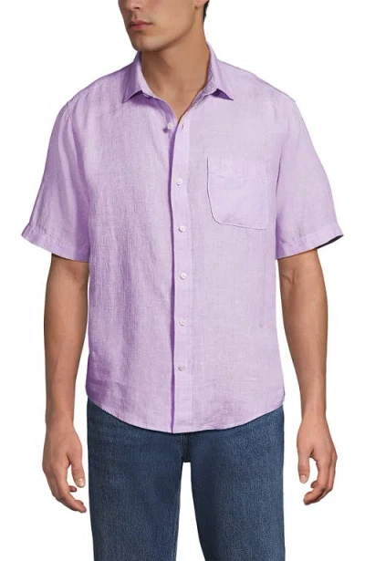 Lands' End Traditional Fit Short Sleeve Linen Shirt In Purple