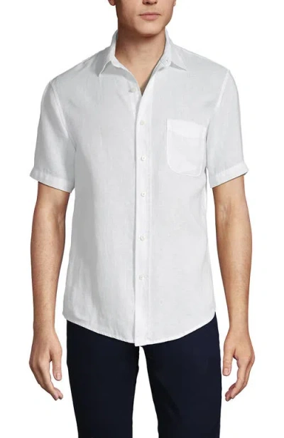 Lands' End Traditional Fit Short Sleeve Linen Shirt In White
