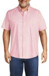 Lands' End Traditional Fit Short Sleeve Travel Kit Shirt In Crisp Peach/cobalt Plaid