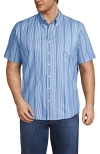 Lands' End Traditional Fit Short Sleeve Travel Kit Shirt In Mariner Blue Decade Stripe