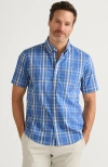 Lands' End Traditional Fit Short Sleeve Travel Kit Shirt In Mariner Blue/pale Almond Plaid