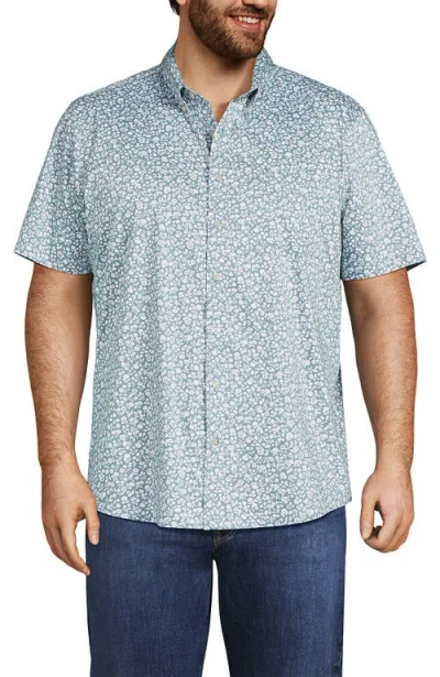 Lands' End Traditional Fit Short Sleeve Travel Kit Shirt In Rain Storm Blue Floral