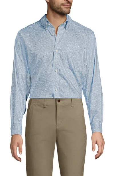 Lands' End Traditional Fit Solid No Iron Supima Pinpoint Buttondown Collar Dress Shirt In Blue