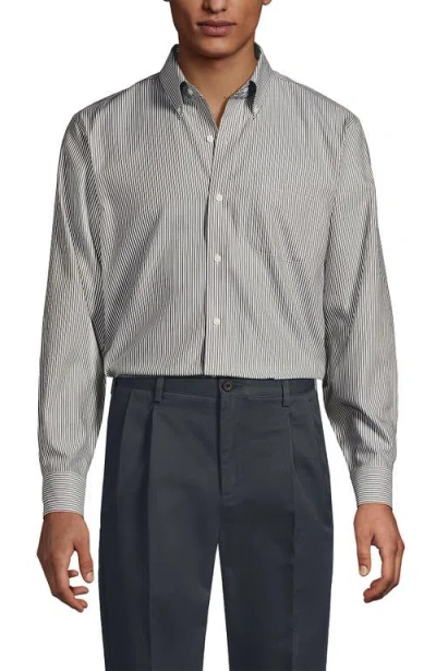 Lands' End Traditional Fit Solid No Iron Supima Pinpoint Buttondown Collar Dress Shirt In Gray