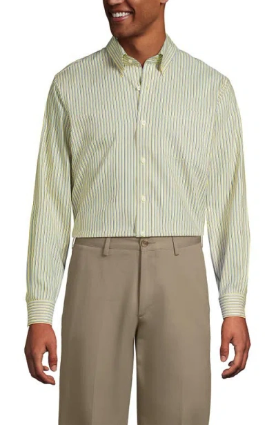 Lands' End Traditional Fit Solid No Iron Supima Pinpoint Buttondown Collar Dress Shirt In Green