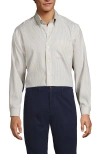 Lands' End Traditional Fit Solid No Iron Supima Pinpoint Buttondown Collar Dress Shirt In Khaki Narrow Stripes