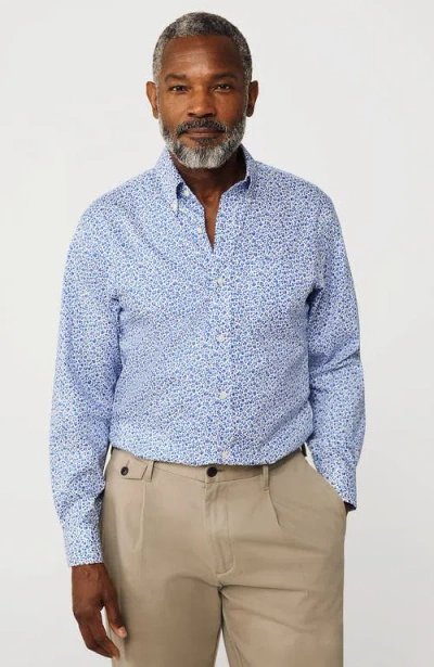 Lands' End Traditional Fit Solid No Iron Supima Pinpoint Buttondown Collar Dress Shirt In Mariner Blue Blooms