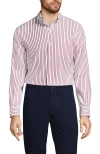 Lands' End Traditional Fit Solid No Iron Supima Pinpoint Buttondown Collar Dress Shirt In White/red Stripes