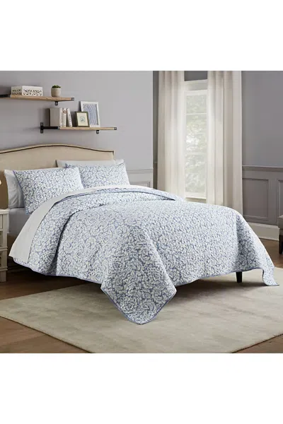 Lands' End Traditions By Waverly Dashing Damask 3 Piece Quilt Bedding Set In Blue