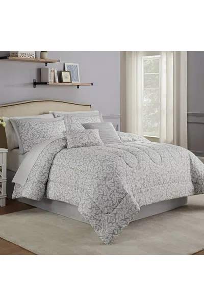 Lands' End Traditions By Waverly Dashing Damask 6 Piece Print Comforter Bedding Set In Gray