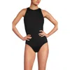 Lands' End Tugless High Neck Portrait Back One Piece Swimsuit In Black