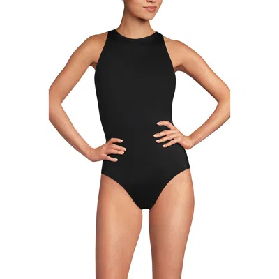 Lands' End Tugless High Neck Portrait Back One Piece Swimsuit In Black
