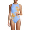Lands' End Tugless High Neck Portrait Back One Piece Swimsuit In Blue