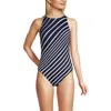 Lands' End Tugless High Neck Portrait Back One Piece Swimsuit In Blue