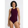 Lands' End Tugless High Neck Portrait Back One Piece Swimsuit In Burgundy