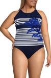 Lands' End Mastectomy Tugless High Neck Strappy Back Tankini Swimsuit Top In Blue