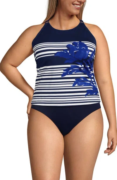 LANDS' END LANDS' END PLUS SIZE TUGLESS HIGH NECK STRAPPY BACK TANKINI SWIMSUIT TOP