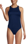 Lands' End Tugless High Neck Strappy Back Tankini Swimsuit Top In Deep Sea Navy