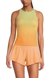 Lands' End Tugless High Neck Strappy Back Tankini Swimsuit Top In Icy Mint/orange Ombre