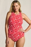 Lands' End Tugless High Neck Strappy Back Tankini Swimsuit Top In Multi