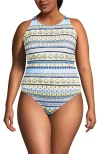 Lands' End Tugless High Neck Strappy Back Tankini Swimsuit Top In Multi