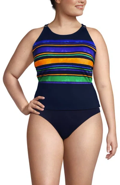 Lands' End Tugless High Neck Strappy Back Tankini Swimsuit Top In Multi