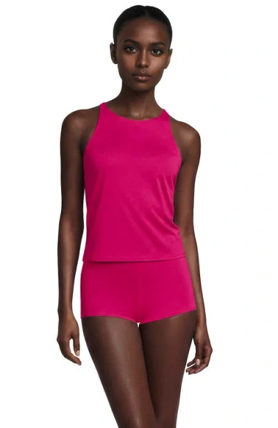 Lands' End Tugless High Neck Strappy Back Tankini Swimsuit Top In Multi