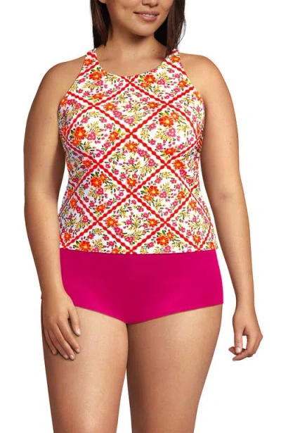 Lands' End Tugless High Neck Strappy Back Tankini Swimsuit Top In Multi