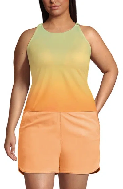 Lands' End Tugless High Neck Strappy Back Tankini Swimsuit Top In Orange