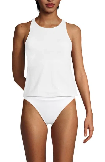 Lands' End Tugless High Neck Strappy Back Tankini Swimsuit Top In White