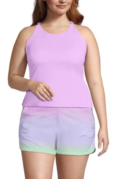 Lands' End Tugless High Neck Strappy Back Tankini Swimsuit Top In Wild Lilac