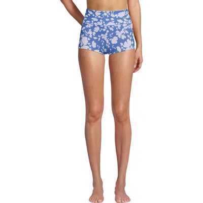 Lands' End Tugless High Waisted Swim Boy Shorts In Blue