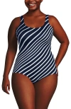 Lands' End Tugless Low Leg One Piece Swimsuit In Blue