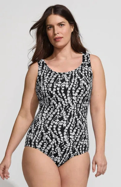 Lands' End Tugless Low Leg One Piece Swimsuit In Black