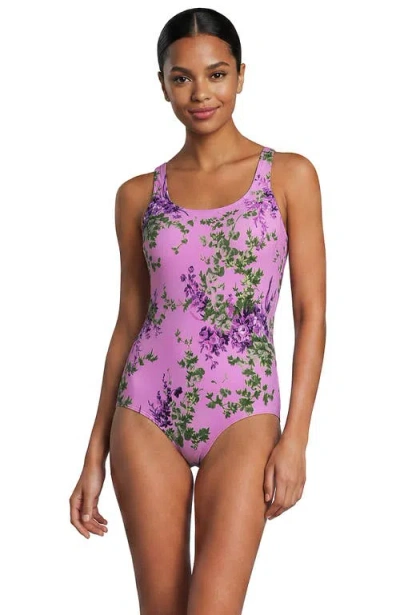 Lands' End Tugless Low Leg One Piece Swimsuit In Purple