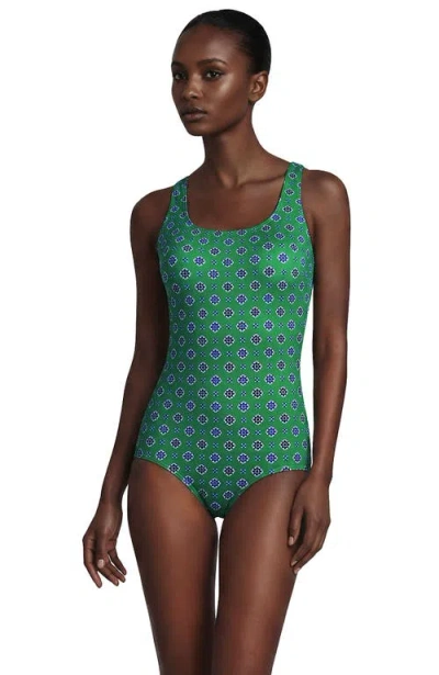 Lands' End Tugless Low Leg One Piece Swimsuit In Green