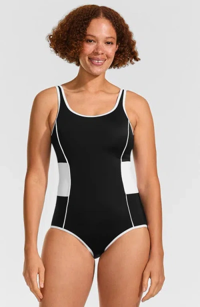 Lands' End Tugless Low Leg One Piece Swimsuit In Black