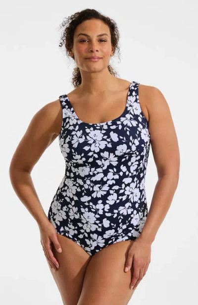 Lands' End Tugless Low Leg One Piece Swimsuit In Blue